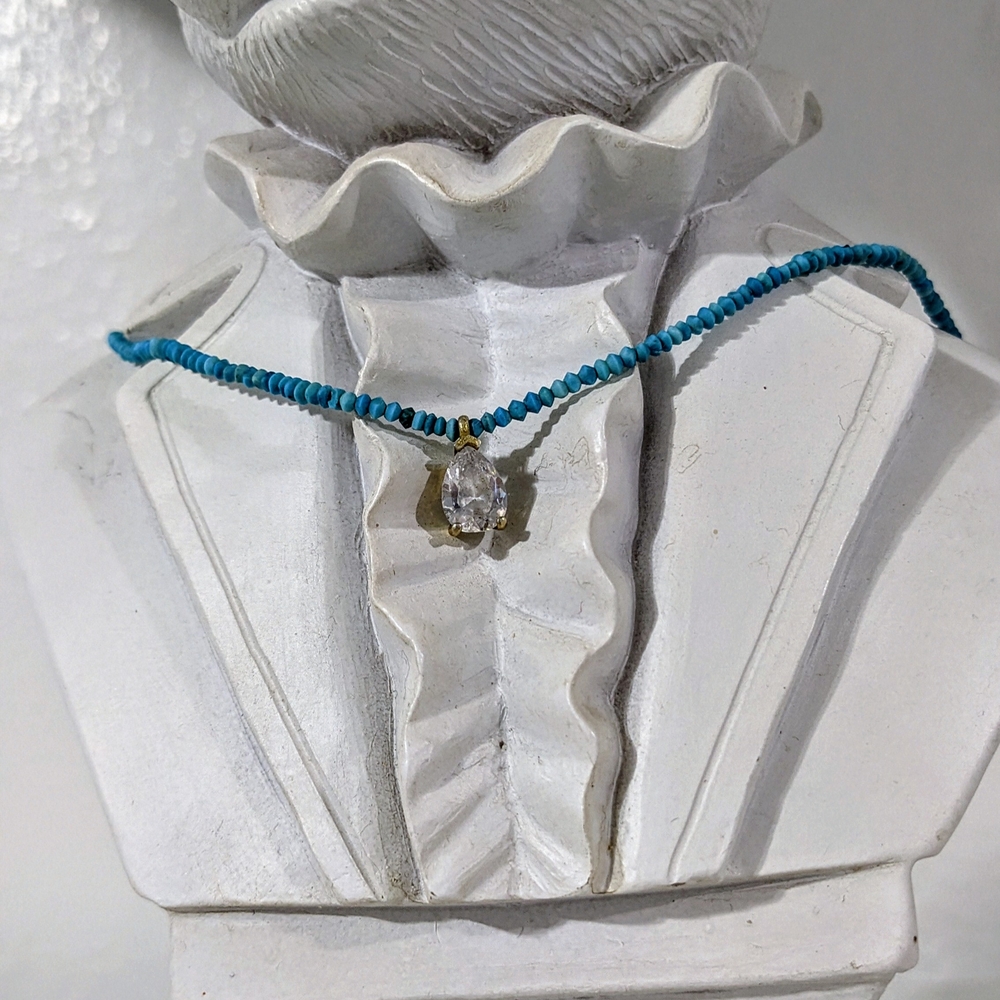 Turquoise Beaded Necklace with Teardrop Pendant
